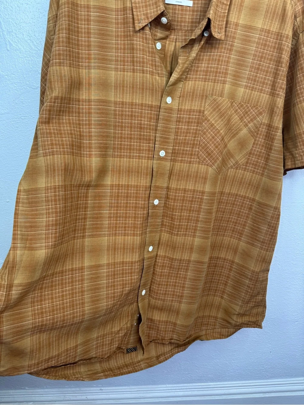 Billy Reid Button-Up Shirt Mens XXL Rust Brown Plaid Check Short Sleeve